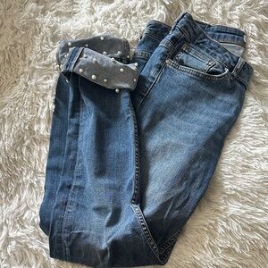 Zara Blue Cropped Jeans with Pearl Detail